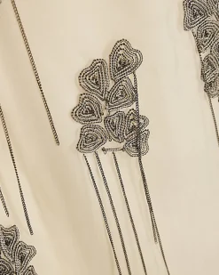 Cream Mesh Embellished Mini Dress
