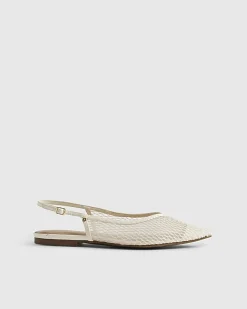 Cream Mesh Pointed Sling Back Shoes