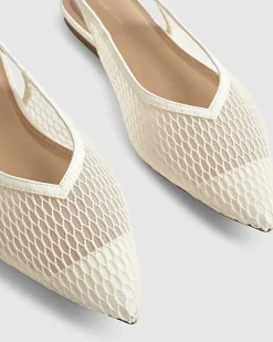 Cream Mesh Pointed Sling Back Shoes