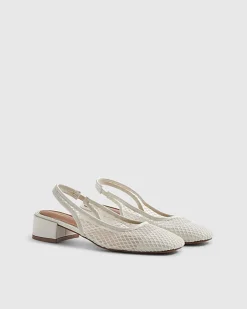 Cream Mesh Round Toe Slingback Shoes