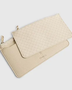 Cream Monogram Print Travel Wallet