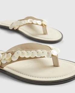 Cream Mother Of Pearl Toe Thong Flip Flops