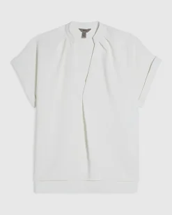 Cream Notch Neck Short Sleeve Top