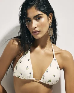 Cream Olive Print Bikini Top