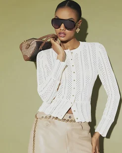 Cream Open Knit Long Sleeve Cardigan