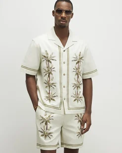 Cream Palm Tree Embroidered Shirt