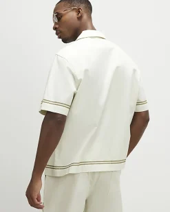 Cream Palm Tree Embroidered Shirt