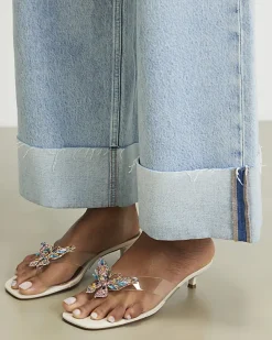 Cream Perspex Toe Thong Butterfly Heels