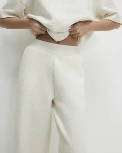 Cream Petite Jacquard Wide Trouser