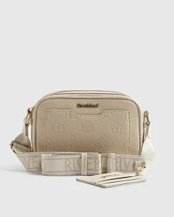 Cream Pocket Front Monogram Cross Body Bag