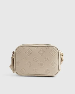 Cream Pocket Front Monogram Cross Body Bag
