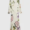 Cream Premium Floral Split Sleeve Midi Dress