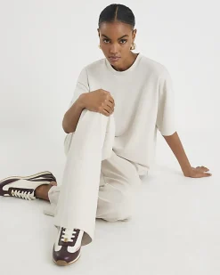Cream Premium High Waisted Wide Leg Joggers