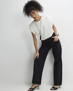 Cream Premium Ruched Shoulder T-shirt