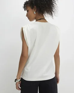 Cream Premium Ruched Shoulder T-shirt