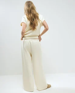 Cream Premium Twill Wide Leg Joggers