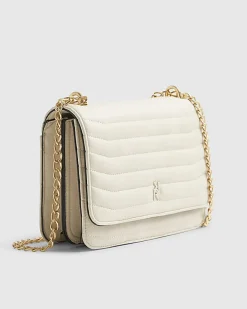 Cream Quilted Chain Shoulder Bag