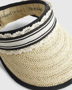Cream Raffia Monogram Scarf Visor Hat