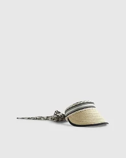Cream Raffia Monogram Scarf Visor Hat