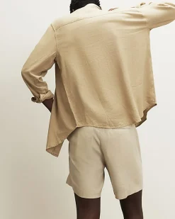 Cream Regular Fit Linen Blend Shorts