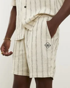Cream Regular Fit Stripe Shorts