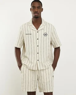 Cream Regular Fit Stripe Shorts