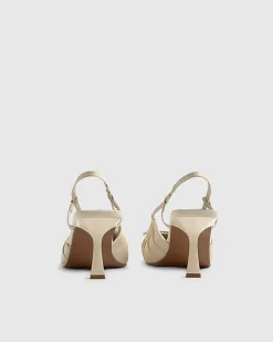Cream Ruched Bow Court Heels