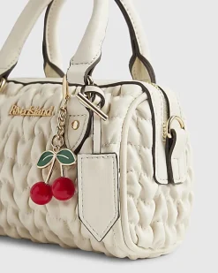 Cream Ruched Cherry Charm Mini Bowler Bag