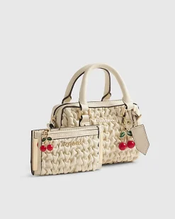 Cream Ruched Mini Bowler Bag Bundle