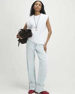 Cream Ruched Side Grown On Sleeve T-shirt
