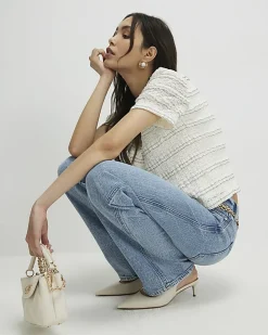 Cream Ruffle Textured Top