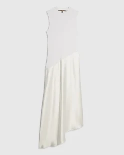 Cream Satin Hybrid Midi Dress
