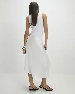 Cream Satin Hybrid Midi Dress