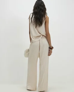Cream Satin Stripe Trousers