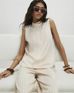 Cream Satin Stripe Tunic Top
