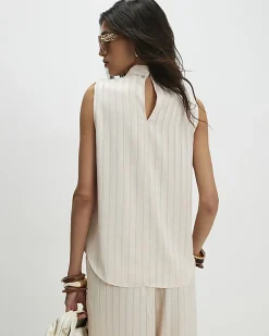 Cream Satin Stripe Tunic Top