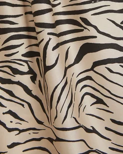 Cream Satin Zebra Print Wide Leg Trousers