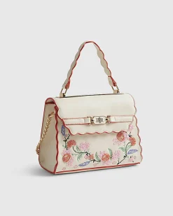 Cream Scallop Mini Charm Tote Bag
