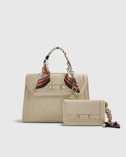 Cream Scarf Embossed Tote Bag Bundle