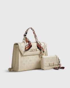 Cream Scarf Embossed Tote Bag Bundle