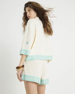 Cream Sequin Embellished Shorts
