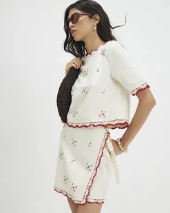 Cream Shell Flower Top and Skirt Set