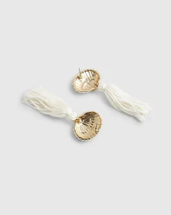 Cream Shell Tassel Earrings