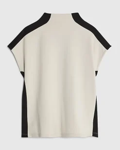 Cream Short Sleeve Colour Block High Neck Top