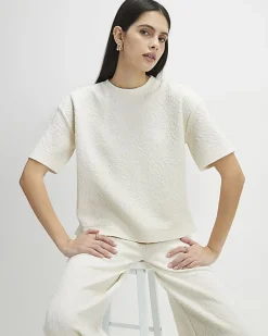Cream Short Sleeve Jacquard Texture T-Shirt