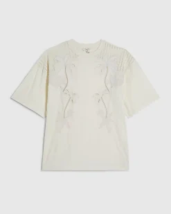 Cream Short Sleeve Palm Broderie T-shirt