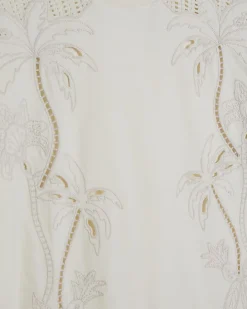 Cream Short Sleeve Palm Broderie T-shirt