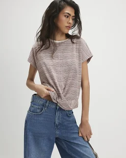 Cream Short Sleeve Stripe Twist Front T-shirt
