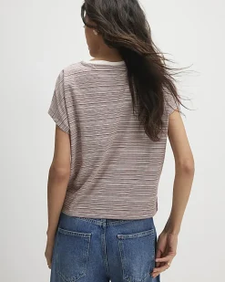Cream Short Sleeve Stripe Twist Front T-shirt