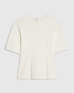Cream Short Sleeve Tie Back Seamed Top